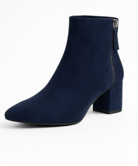 Ladies Navy Suede Block-Heel Ankle Boots with Back Zip