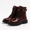 Ladies Tartan Combat Boots ? Red/Black Patent, Zip + Buckle, Lug Sole