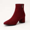 Ladies Burgundy Suede Block-Heel Ankle Boots with Side Zip