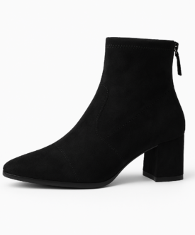 Elegant Black Faux-Suede Block-Heel Ankle Boots for Women