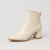 Ivory block-heel ankle boots for women with elastic panel & zip