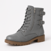Ladies Grey Combat Boots with Side Zipper, Buckles & Lug Sole