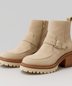 Alternative view of Ladies Suede Lug-Sole Ankle Boots with Block Heel & Buckle