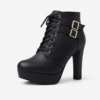 Ladies Black Platform Lace-Up Ankle Boots with High Block Heel
