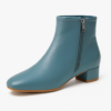 Ladies Blue Block Heel Ankle Boots with Side Zip, Square Toe