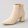 Ivory Pearl-Embellished Ladies Ankle Boots with Block Heel