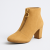 Tan Suede Block Heel Ankle Boots for Women with Front Zipper