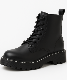 Classic black ladies combat boots with side zipper & lug sole