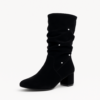 Black Velvet Slouch Knee-High Boots with Pearl Studs for Women
