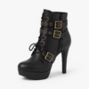 Ladies Black Platform Stiletto Ankle Boots with Buckle Straps