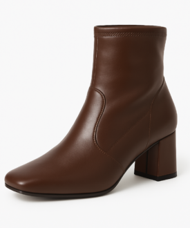 Ladies brown block-heel ankle boots with square toe