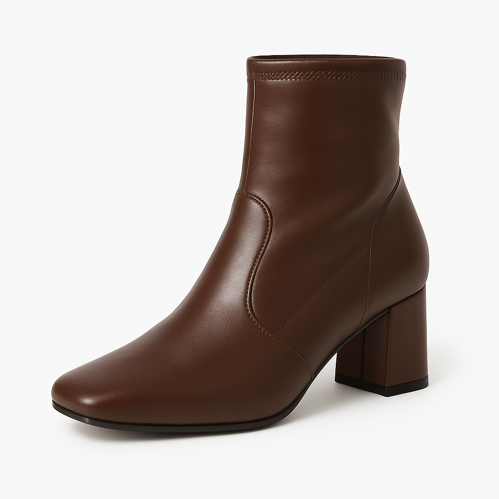 Ladies brown block-heel ankle boots with square toe