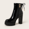 Ladies Black Patent Platform Ankle Boots with Block Heel