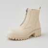 Ladies chunky front-zip ankle boots in cream lug sole