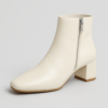 Ladies Off-White Square-Toe Block Heel Zip Ankle Boots