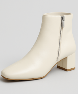Ladies Off-White Square-Toe Block Heel Zip Ankle Boots