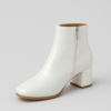 Ladies White Block-Heel Ankle Boots with Side Zip