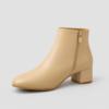 Ladies Beige Block-Heel Ankle Boots with Side Zip