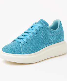 Turquoise Rhinestone Lace-Up Unisex Sneakers
