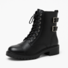 Black Combat Boots with Buckles & Side Zip