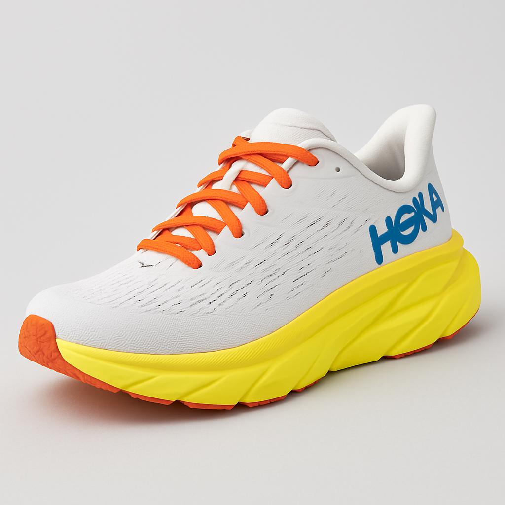 HOKA Clifton Women’s Road-Running Shoes – White/Yellow/Teal