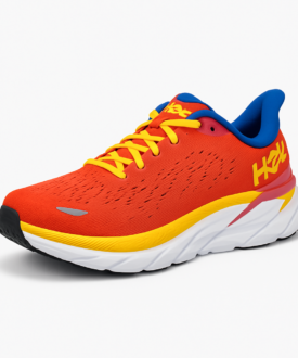 HOKA ladies road-running shoes – vibrant orange/yellow with cushioned midsole