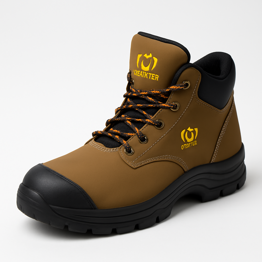 Men’s brown mid-ankle work boots with rugged outsole
