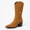Ladies tan faux-suede knee-high western boots with block heel