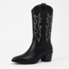 Black Leather Western Embroidered Cowboy Boots for Women