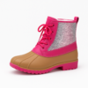 Glitter Panel Duck Boots – Hot Pink & Tan, Faux-Fur Lined