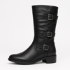 Ladies Black Knee-High Buckle Boots with Low Block Heel