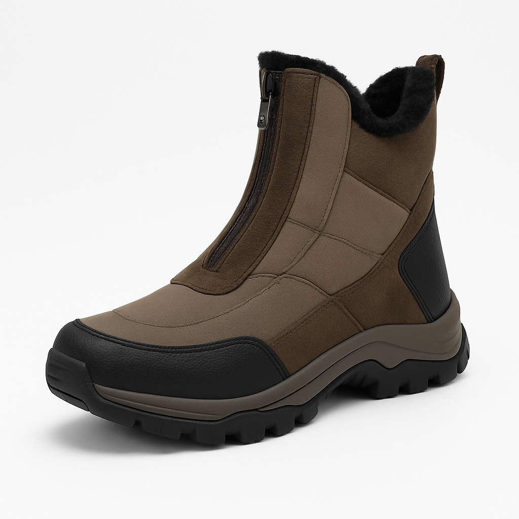 Men’s Brown Mid-Ankle Winter Boots with Front Zip