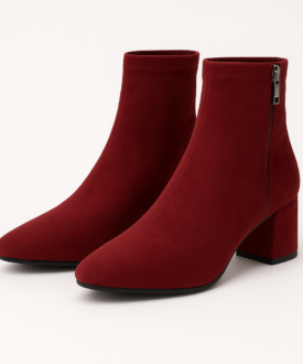 Alternative view of Ladies Burgundy Suede Block-Heel Ankle Boots with Side Zip