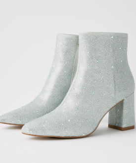 Alternative view of Ladies Rhinestone Ankle Boots with Block Heels ? Silver