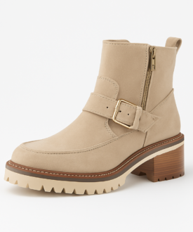 Ladies Suede Lug-Sole Ankle Boots with Block Heel & Buckle