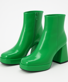 Alternative view of Ladies green patent platform ankle boots with block heel