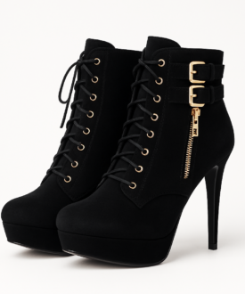 Alternative view of Ladies Black Suede Lace-Up Platform Stiletto Ankle Boots