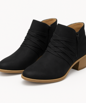 Alternative view of LifeStride Black Ruched Ankle Boots for Women, Block Heel