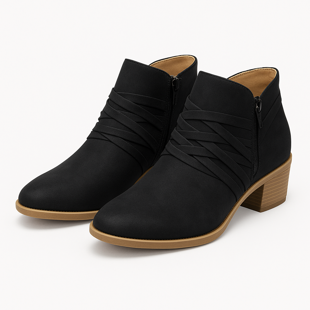 LifeStride Black Ruched Ankle Boots for Women, Block Heel - Image 2