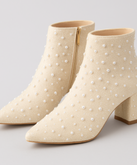 Alternative view of Ivory Pearl-Embellished Ladies Ankle Boots with Block Heel