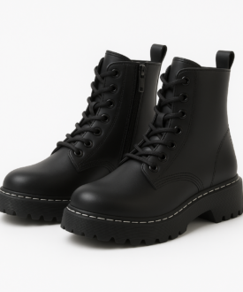 Alternative view of Classic black ladies combat boots with side zipper & lug sole