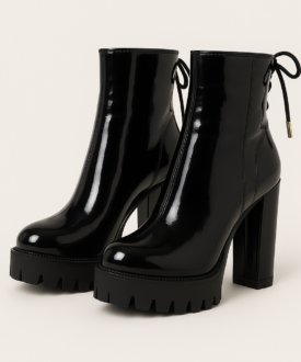 Alternative view of Ladies Black Patent Platform Ankle Boots with Block Heel