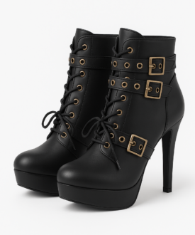 Alternative view of Ladies Black Platform Stiletto Ankle Boots with Buckle Straps