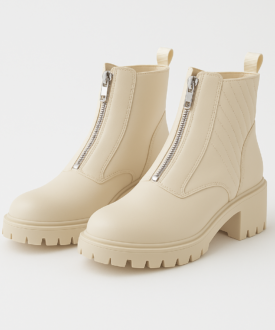 Alternative view of Ladies chunky front-zip ankle boots in cream lug sole