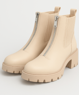 Alternative view of Ladies Beige Zip-Front Chunky Chelsea Ankle Boots
