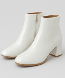 Alternative view of Ladies White Block-Heel Ankle Boots with Side Zip