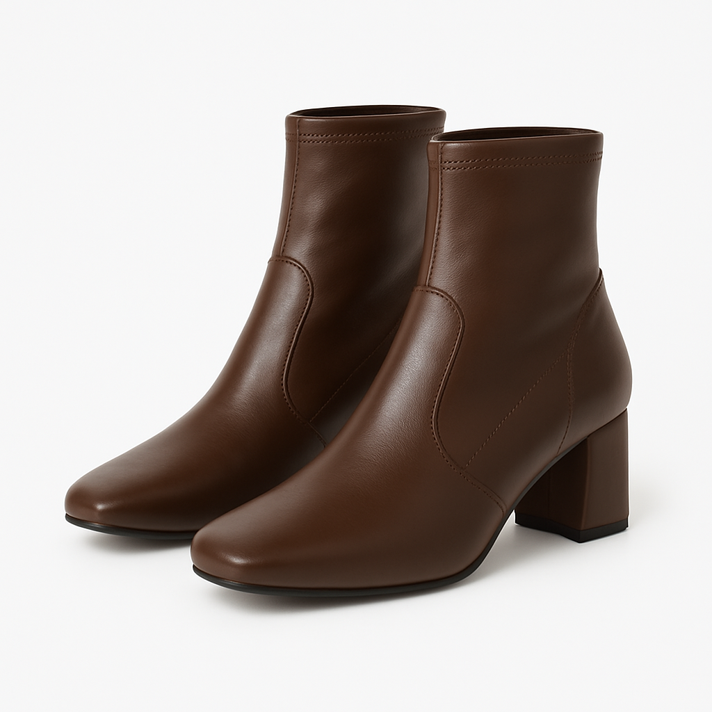 Ladies brown block-heel ankle boots with square toe - Image 2