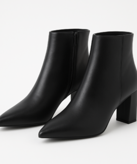 Alternative view of Ladies Black Pointed-Toe Block Heel Ankle Boots, Size 9