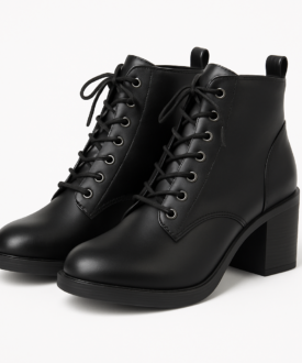 Alternative view of Womens Black Lace-Up Heeled Ankle Boots with Side Zip