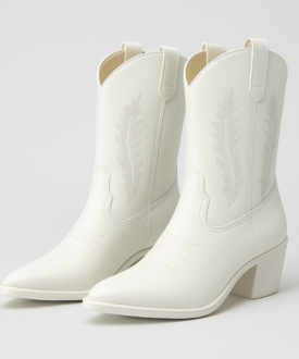 Alternative view of Ladies White Western Cowboy Boots with Embroidery & Block Heel